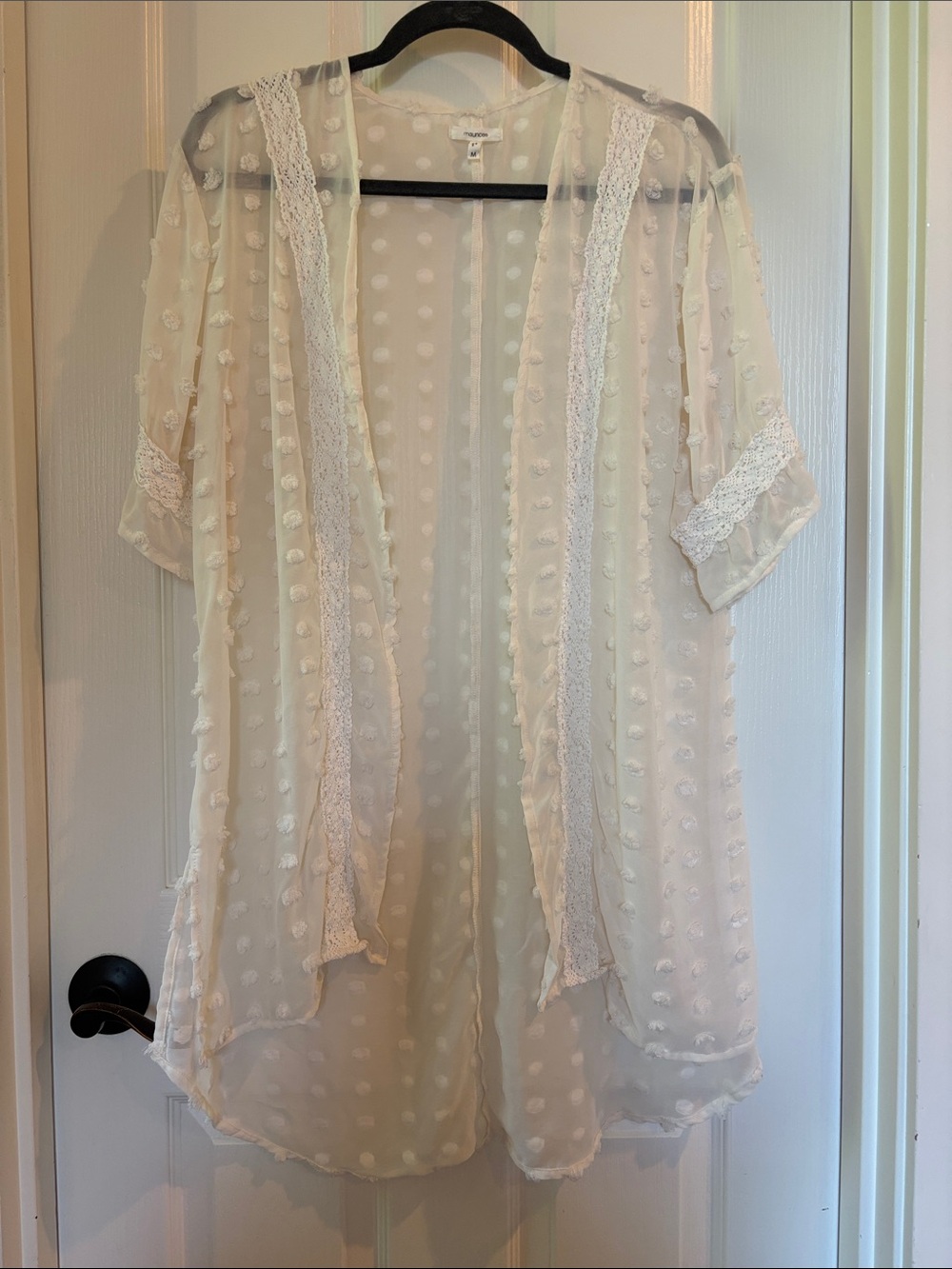 Maurices Sheer Swiss Dot Lace-Trim Kimono in Cream